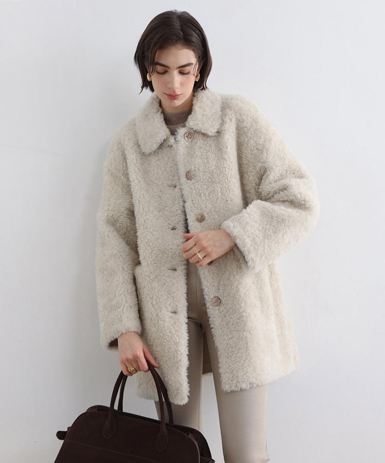 Epelle Moren Shearling Wool Collar Coat