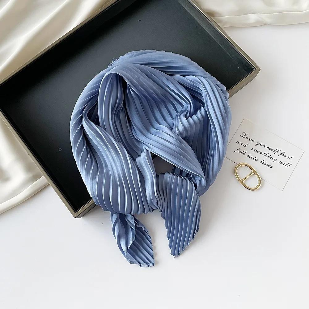 

1 piece of 70cm pleated silk scarf, solid color small square scarf, women s plain color, seasonal lightweight scarf, spring and синий