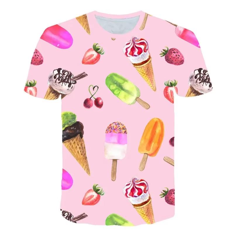 Ice Cream 3D Printing T-shirt Colorful Likeable Summer Clothing For T Shirt Men And Kids Funny Intersting Design 2024 New Tee