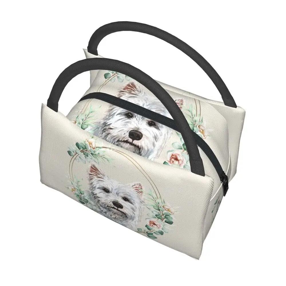 West Highland White Terrier Dog In Floral Gold Wreath Insulated Lunch Bags for Westie Pet Lover Portable Cooler Thermal Bento