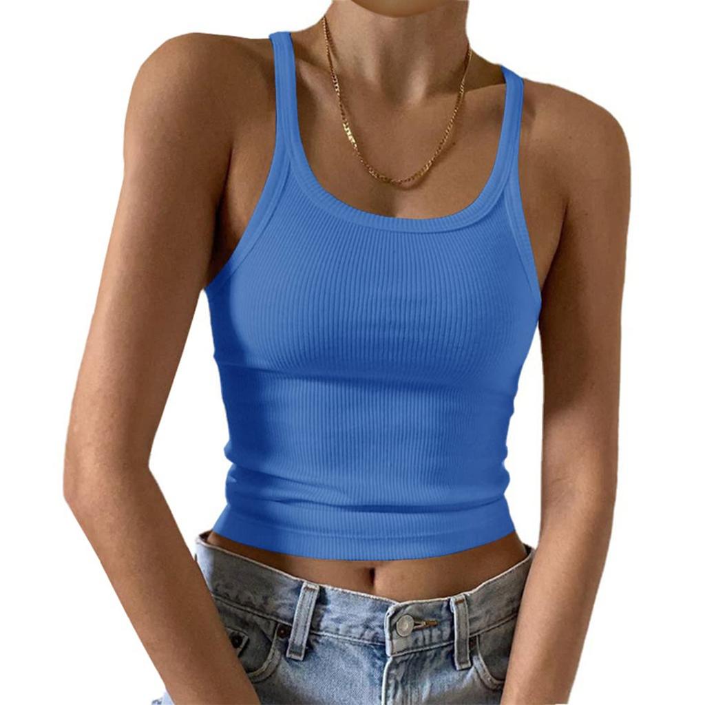 Women's Fashion Casual T-shirt Round Neck Vest Slim Bottom Solid Color Tops