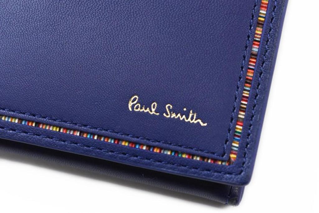 Paul Smith Men's Genuine Leather Long Wallet with Stripe and Inset Detail (Blue) - Includes Box