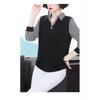 Western-style Mom Shirt New Age-reducing Middle-aged and Elderly Splicing Polo Collar Bottoming Shirt Long-sleeved Top for Women