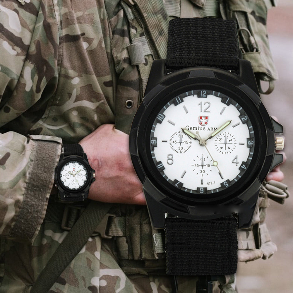Men  Quartz Watch Nylon Watches Canvas Strap Casual Sports Wristwatch