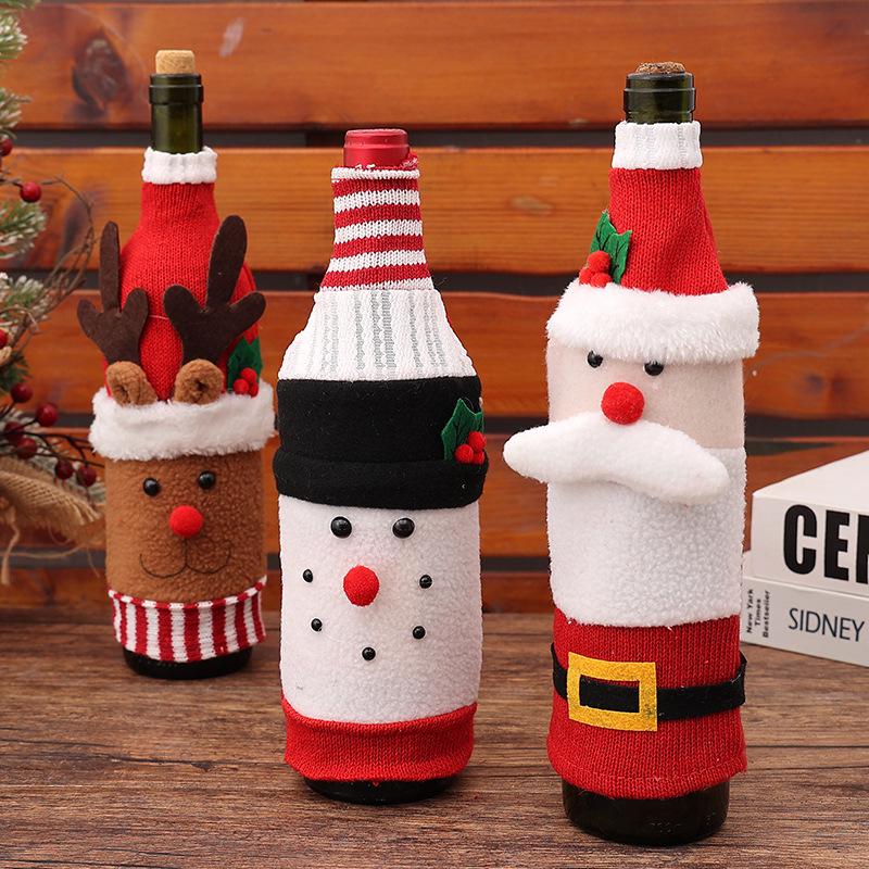 Qiao Ding Knitted Christmas Cartoon Wine Bottle Cover - Flannel Santa & Snowman Bag