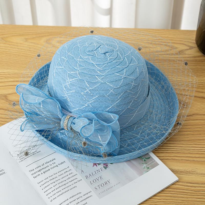 Curled Mesh Top Hat Summer Women's Fashion Hat Flower Veil Shade Basin Hat Sunscreen Sun Hat Large Brim