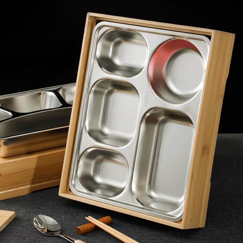 304 Stainless Steel Business Lunch Box High-grade Japanese Bamboo Lunch Box Hotel Compartment Dinner Plate