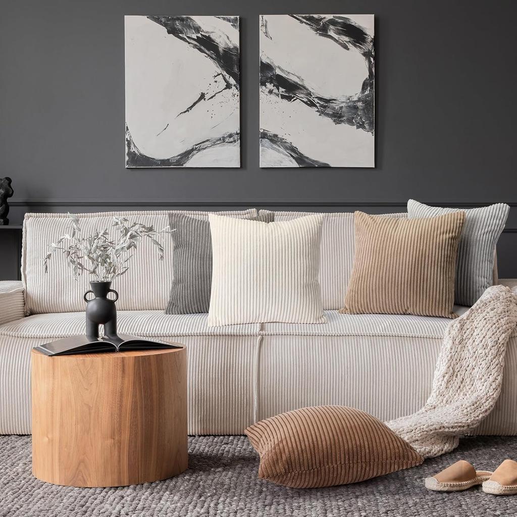 6 Pcs Winter Corduroy Throw Pillow Covers Bulk 18x18 Multicolor Striped Decorative Square Soft Plush Throw Pillow Cases Modern Style for Living Room