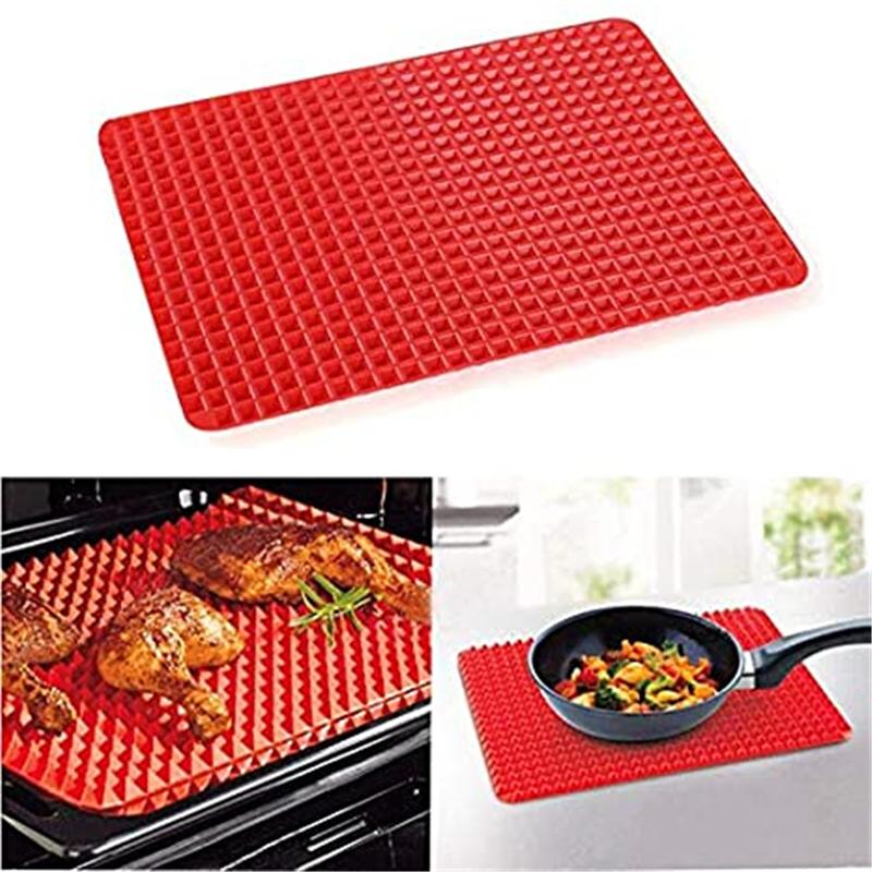 Large Red Pyramid Raised Cone Shaped Silicone Mat Baking and Roasting Superb Non-Stick Food Grade Silicone for Oven Grilling BBQ