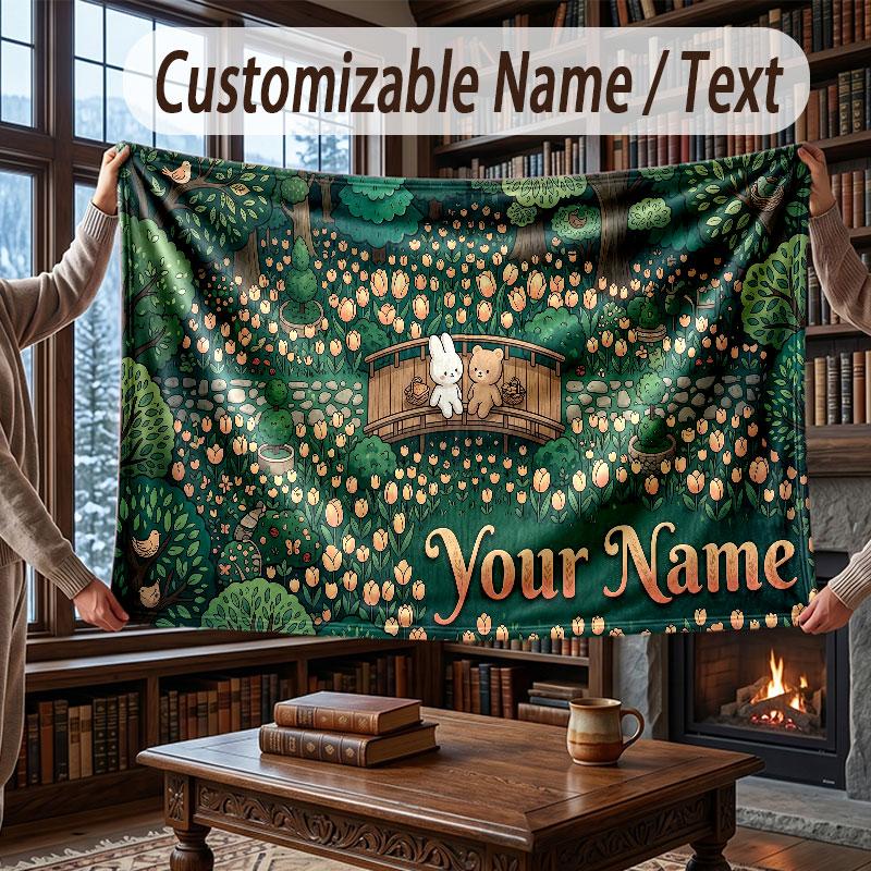 Coperta Morbida e Accogliente con Tema Foresta di Funghi Testo Personalizzato con Nome per Divano Letto Casa