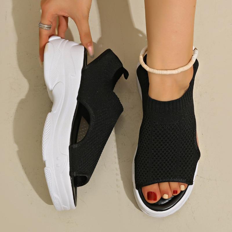 Fashion 2025 New Women Sandals High Heel Flying Weave Slope Heel Thick Sole Women Sandals Summer Fish-mouth Knitted Sports Shoes Women