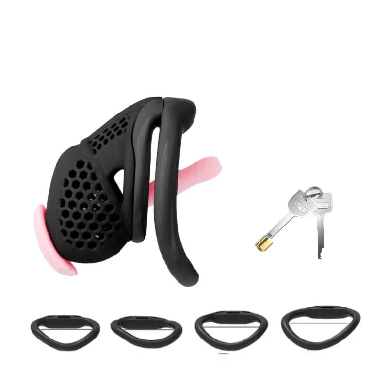 2025 New Male Chastity Cage Embedded Small Lock with Soft Silicone Catheter and 4 Size Cock Rings Adult Abstinence Sex Toys for Men Intimate Pleasure 