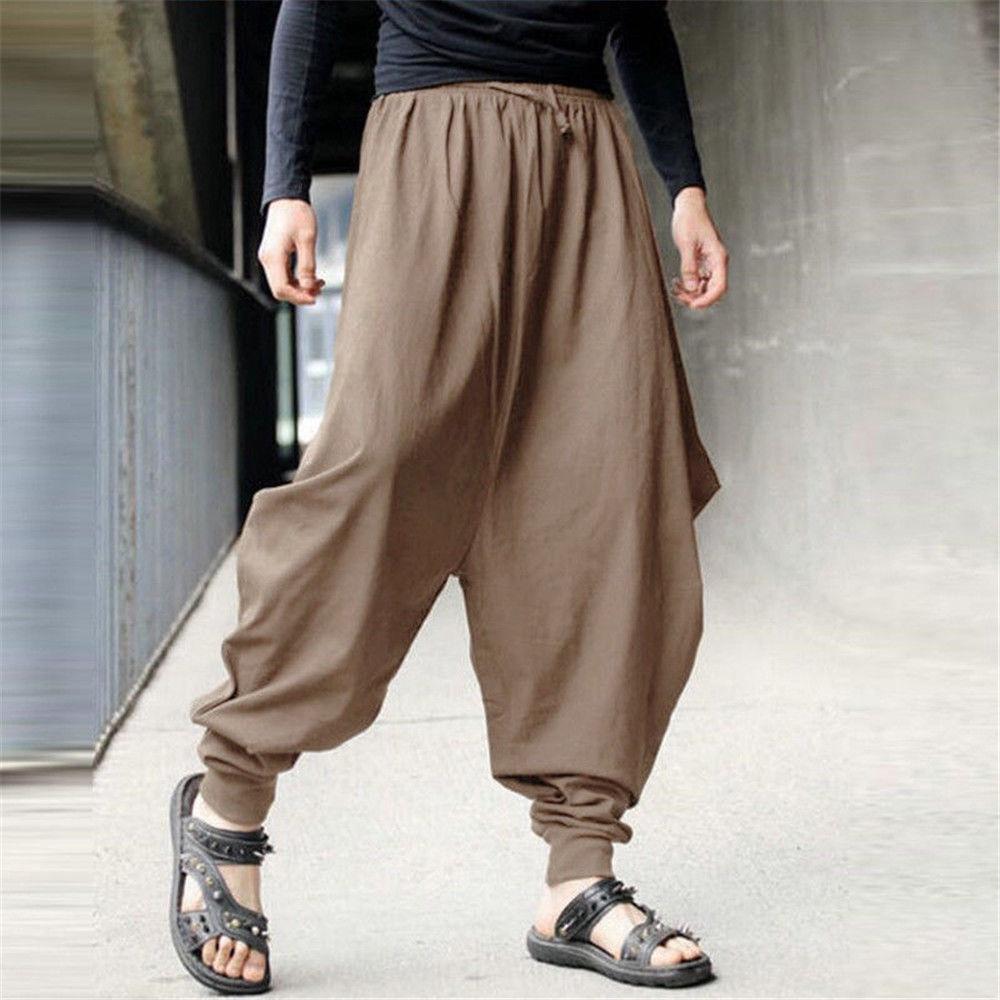 Men Retro Casual Cotton Harem Japanese Trousers With Comfortable Linen Fabric For Stylish Everyday Wear