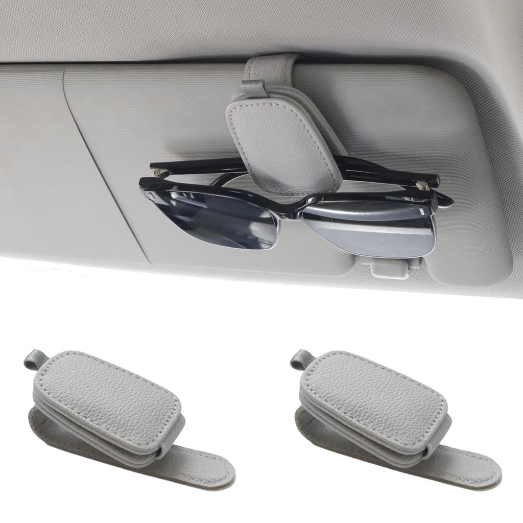 2 Packs Sunglasses Holders for Car Visor Magnetic Leather Sunglasses Holder and Ticket Card Clip Car Visor Accessories