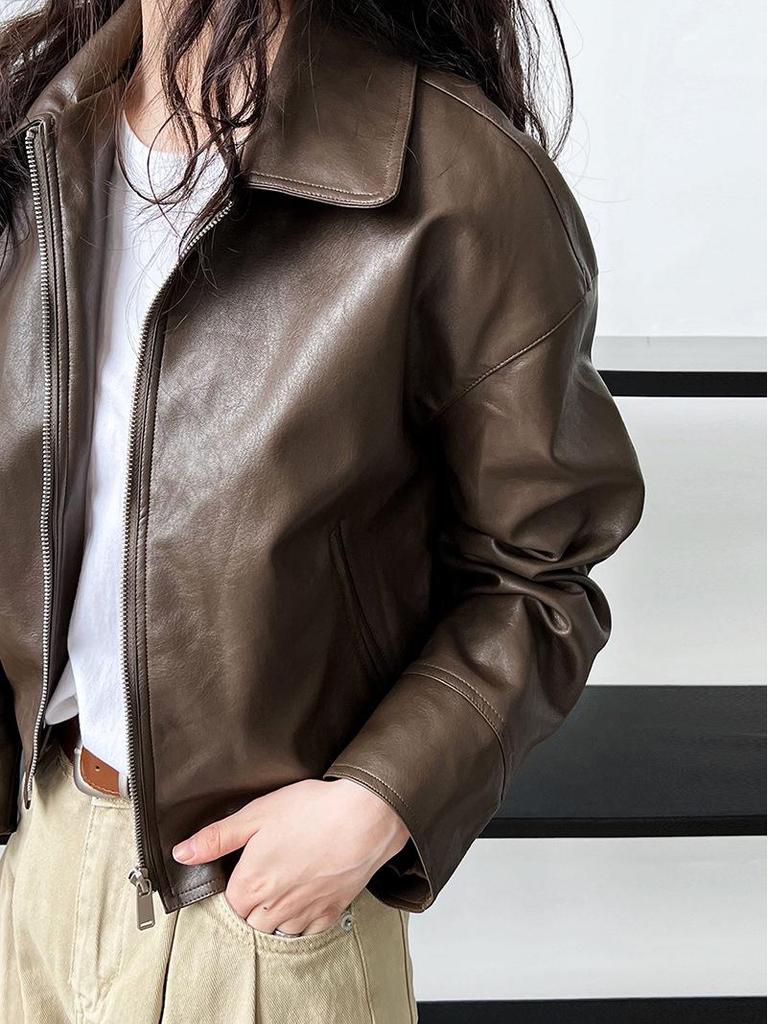 Zaawansowana Damska Kurtka Motocyklowa Luxi z Kołnierzem Klapowym ze Skóry PU - Styl Hongkoński na Wiosnę i Jesień