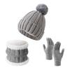 3Pcs/Set Winter Knitted Scarf Gloves Set Pom Pom Ball Fleece Lining Brimless Hat Touchscreen Gloves Neck Warmer Set