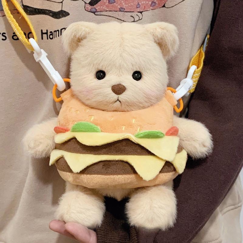 

Teddy Burger Clothes Bear Plush Toy Outdoor Backpacks Children Cartoon Doll Cute