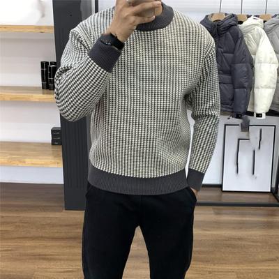 Herren Winter Warm Rundhals Oberteil Strick Langarm Karierter Pullover