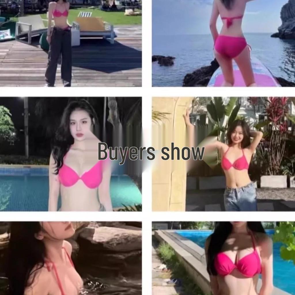 Women's High-End Ins Style Solid Color Bikini - Small Chest Enhancement, Sexy Swimwear for Hot Springs