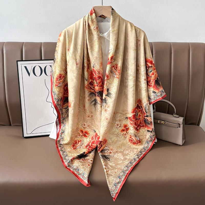 Chinese style fragrant cloud gauze square scarf silk scarf floralsprinting double-sided silk scarf shawl