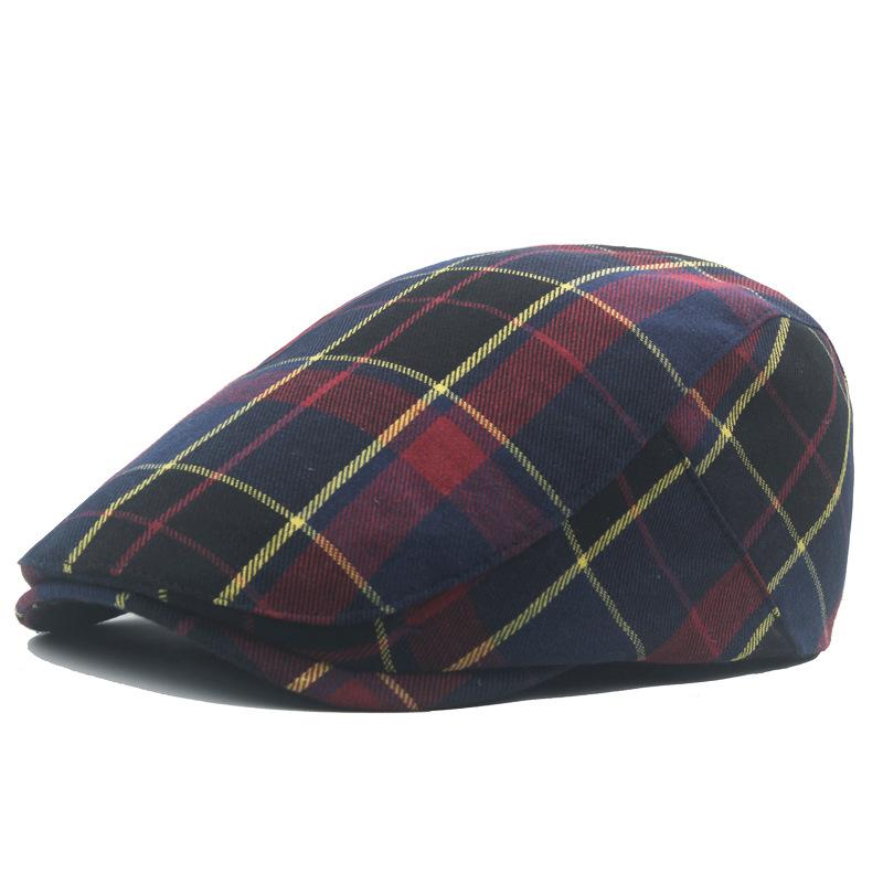 Leichte Atmungsaktive Karomuster Baskenmützen in Kontrastfarben, Retro Vintage Unisex Flache Hüte, Britische Freizeitkopfbedeckung