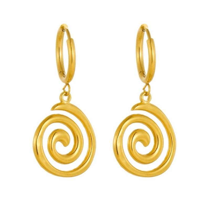 Gold Plated Stainless Steel Spiral Drop Hoop Earrings for Women