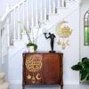 2 Pieces Eid Mubarak Door Sign Wooden Hanging Signs, Ramadan Kareem Hollow Ornament Decorations Moon and Stars, Moon Shape Ramadan Mubarak Party Wood