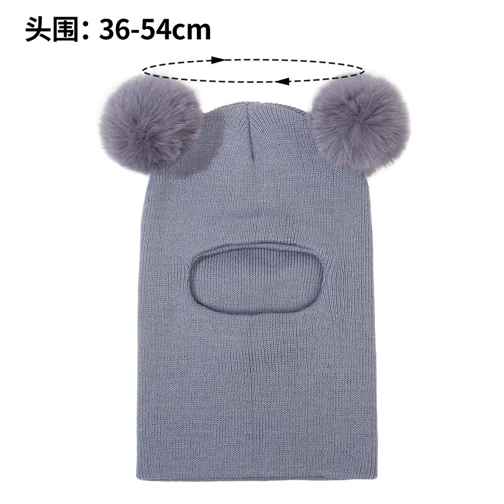 Autumn and winter children's pullover hat double ball ear protector balaclava hat boys and girls baby knitted hat wool integrated hat