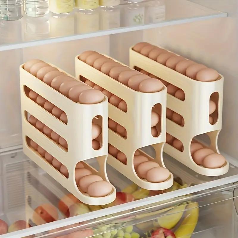 4 Tiers Fridge Egg Rack Automatic Rolling Egg Holder Storage Box Container Kitchen Refrigerator Egg Dispenser Fridge Organizer