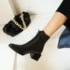 European and American Style Small Square Head Front Lace-up Chinese and  Short Women's Boots