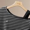 Women's Striped Oblique Collar Off-Shoulder Long Sleeve T-Shirt
