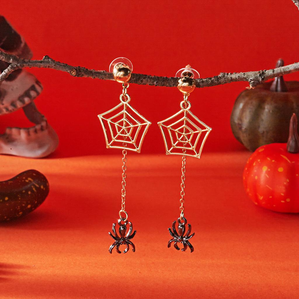 Trendige Halloween Spinnennetz Lange Quaste Hängende Ohrringe für Damen Übertriebene Kürbis Punk Gothic Mode Party Schmuck Geschenk