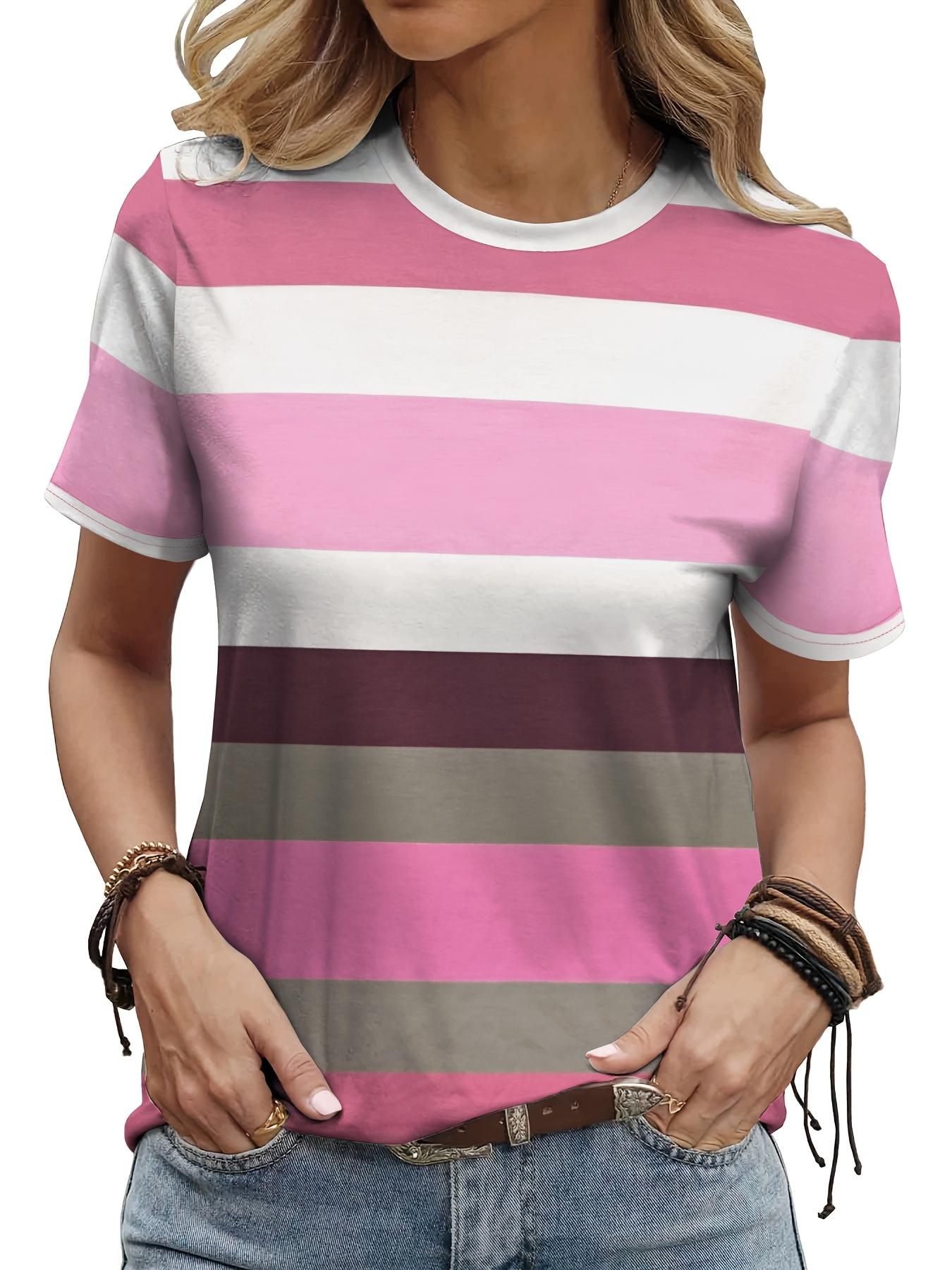 

Simple, elegant, stylish gradient contrast striped breathable printed round neck short sleeved T-shirt XXS