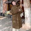 Winter horn buckle thickened large size long down cotton-padded jacket for women over the knee super thick loose cotton-padded jacket