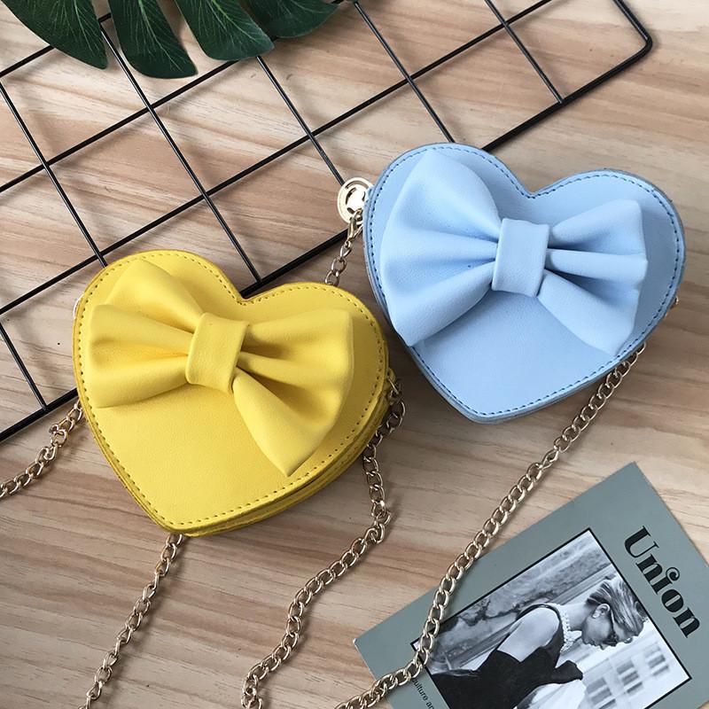 Fashionable Cute Mini Pu Shoulder Bag For Girls With Heart And Bowknot Elements