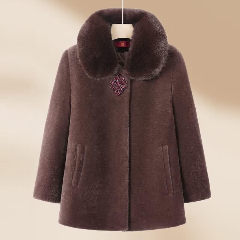 Elderly Women's Plus Velvet Warm Winter Coat