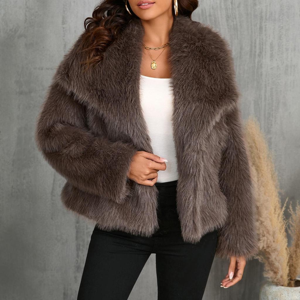 Women's Fashion Comfortable Large Lapel Faux Coat Short Coat Plush Women's Clothing