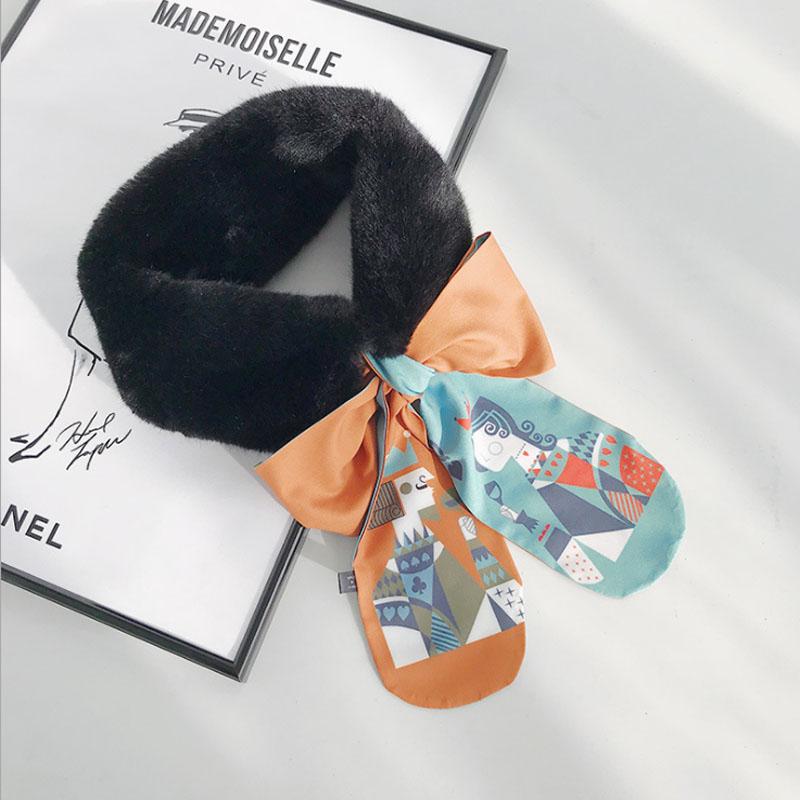 Women Fake Collar Tie Winter Faux Fur Woman False Collar Girls Detachable Fur Collar Ribbon Warm Scarfs for Ladies Neckerchiefs