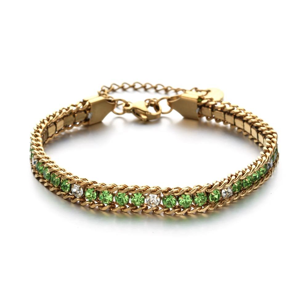 Luxury Iced Out Chain Bracelet Gold Color Shiny Rhinestone Bangle  Jewelry Gifts