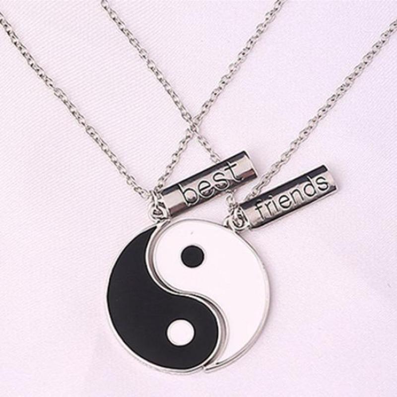 2Pcs/Set Best Friends Tai Yin Yang Carved Bar Pendant Split Necklace Gift