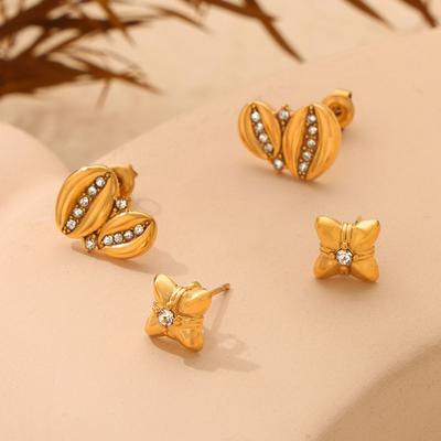 Novo estilo francês retrô corte moda design titânio aço banhado a ouro geométrico flor diamante brincos jóias mulheres