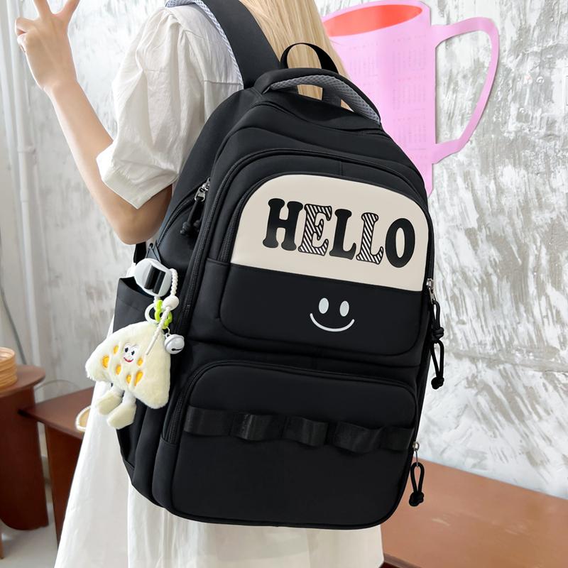 Junior High School Student Schoolbag Letter Print Large Capacity Backpack Men Women Color Contrast Backpack