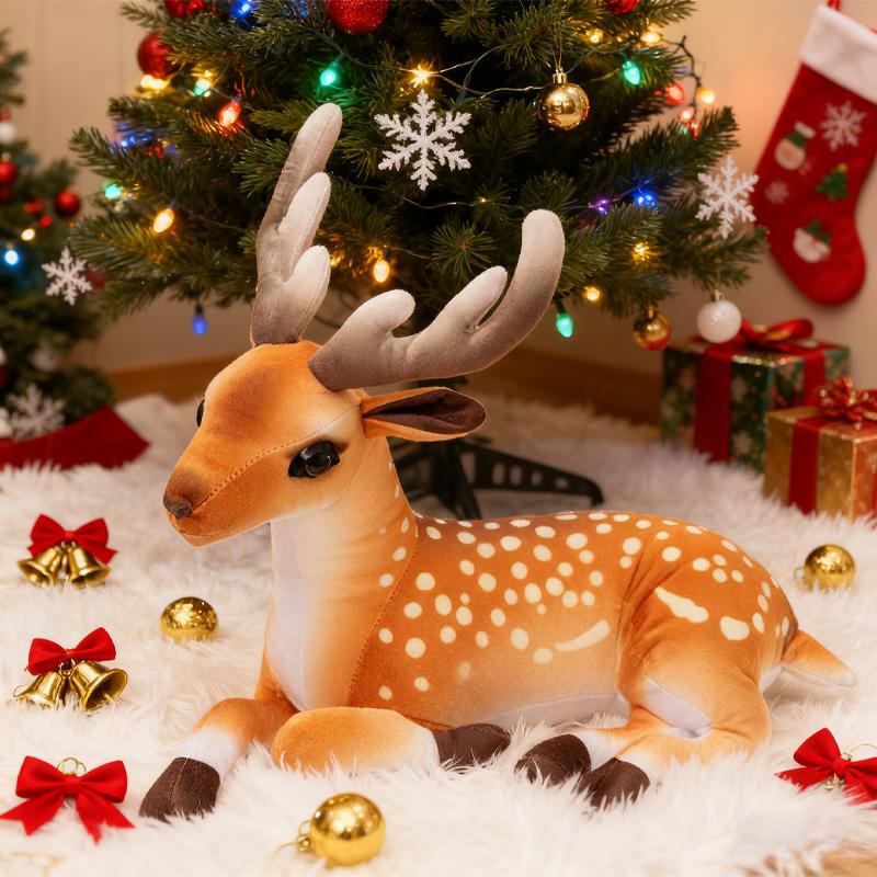 Cute Elk Sika Deer Plush Toys Lifelike Christmas Party Atmosphere Decoration Huggable Doll Christmas Festival Gifts For Friends