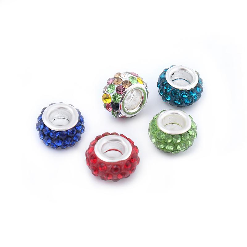 20Pcs/Lot 11.5×7mm Soft Clay Large Hole Beads With Diamond Inlaid Colored Beads For Jewelry Production Diy Charm Bracelet Neck