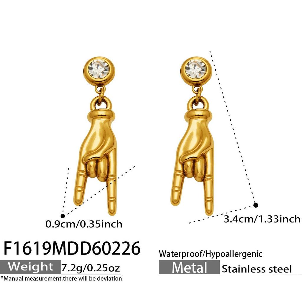 18k Gold-Plated Rock Hand Dangle Earrings with Inlaid Zirconia