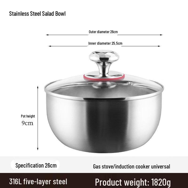 ZISIZ Stainless Steel Deep Mixing Bowl with Lid