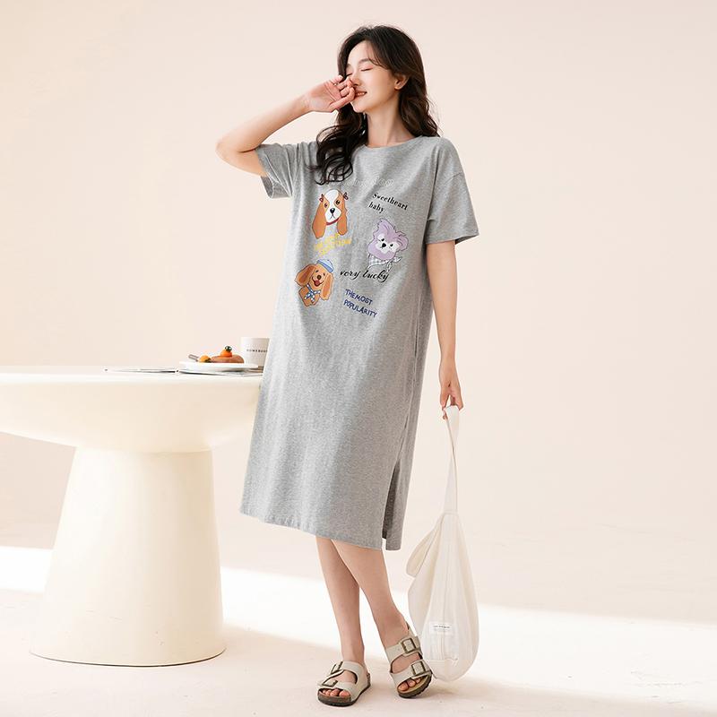 Fenteng [with Chest Cushion 10A Antibacterial] 26 Spring and Summer New A-class Cotton Sleepwear Women's Nightgown Round Neck Dress