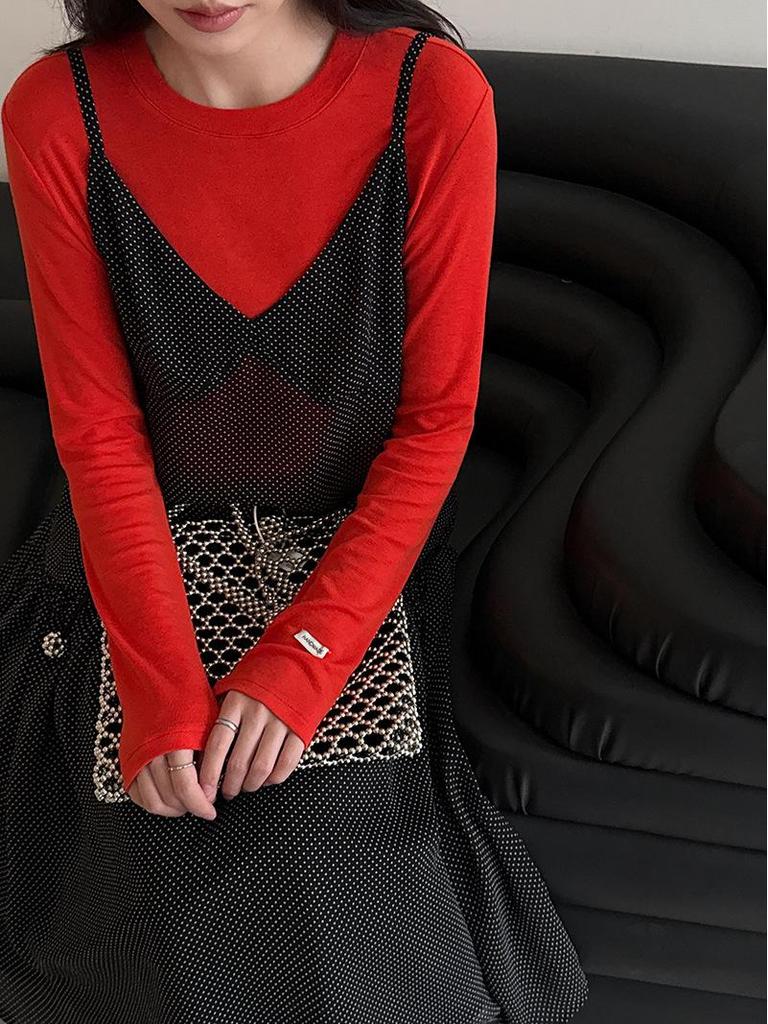 LUXI Women's Retro Polka Dot Layered Vest Dress, Early Spring New Arrival, Lazy Style Spaghetti Strap - 89019