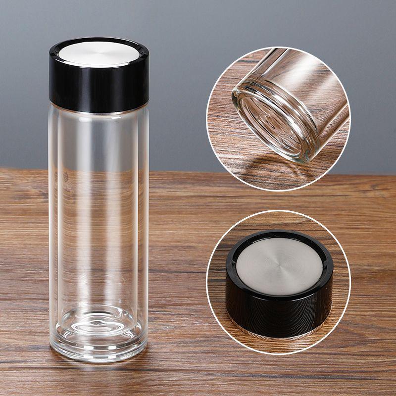 Custom Engraved Double-Layer Borosilicate Glass Tea Cup with Screw Cap
