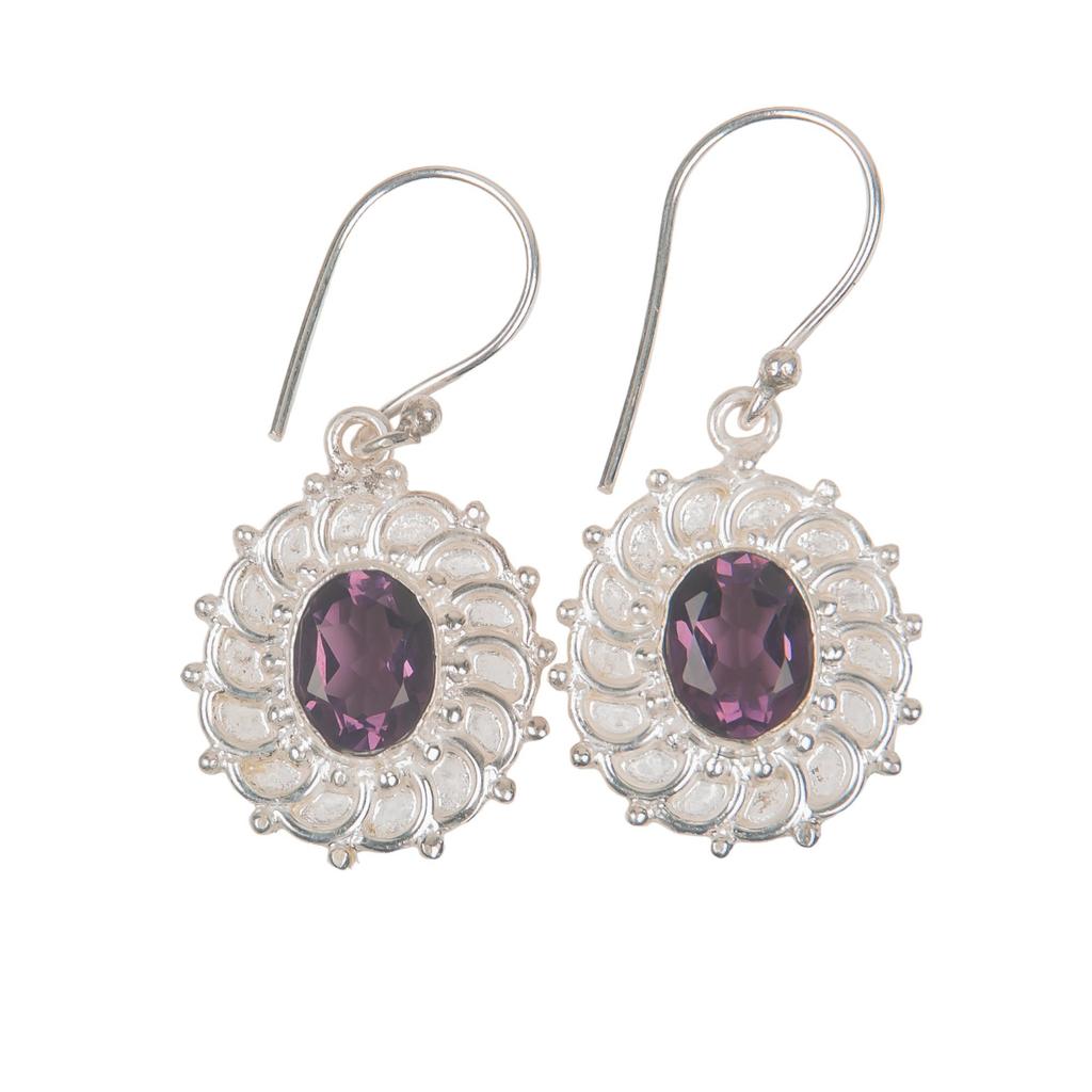 Amethyst Gemstone 925 Sterling Silver Handmade Earring 1.59" Fashionable Jewelry For Women EE-94-6